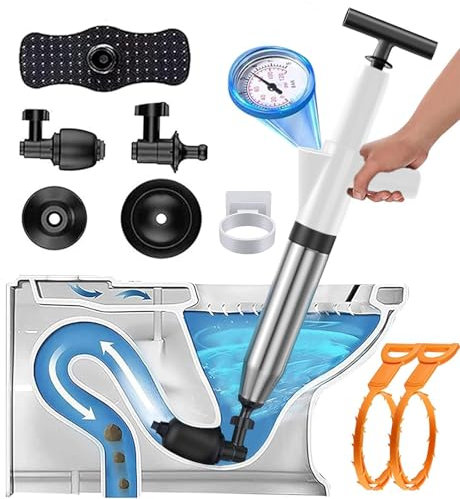 NiC IS COCNG Desatascador wc,bomba desatascador tuberias,desatascador aire comprimido,desatascador tuberias profesional,desatascar el Desagüe del Inodoro/Lavabo/Bañera/Piso (Blanco)