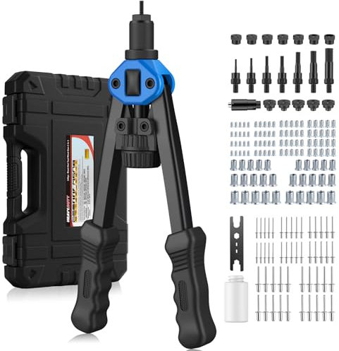 AUTOUTLET Kit 2 in 1 Pinza Rivettatrice da 13 Pollici per Rivetti Ciechi con 110 Dadi M3-M12 e 50 Rivetti Ciechi (3,2-6,4 mm),Rivettatrice Manuale Professionale