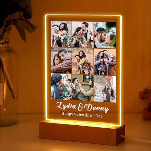 EDSG Personalised Valentines Gifts for Him Her Photo Gifts Night Lights Picture Frame Personalised Birthday Christmas Valentines Day Gifts for Women Men Girlfriend(Portrait-9 Photo)