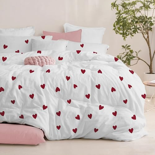 Dreamzie Bettwäsche Set 155x220 cm mit 2 Kissenbezügen 80x80 cm – Rotes Herzmuster – Bettwäsche für Erwachsene aus 100% Mikrofaser – Oeko-Tex Zertifiziert – Ohne Schadstoffe