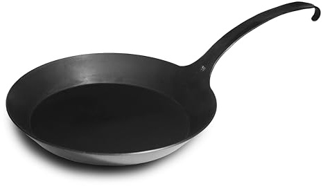 FeuerWerk-Wastl hochwertige Eisenpfanne mit Hakenstiel, schmiedeeiserne Pfanne, Bratpfanne, Herdarten geeignet, geschmiedete Pfanne (31)