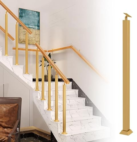 RKJDMSWJ Barandillas de Escalera Doradas, Soporte de ángulo Ajustable de 270°, balaustres de Metal de Tubo Cuadrado para terraza, escalones, jardín y remodelación de escaleras Exteriores. D