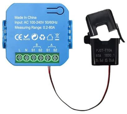 yomoe Contatore di Energia Intelligente Tuya WIFI Bidirezionale con Morsetto Trasformatore App Monitor Potenza 80A Supporto Allarme 1 Canale-1CT