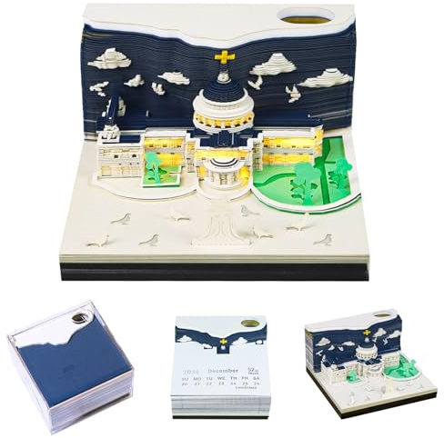 Calendrier 3D 2026 à arracher, bloc-notes 3D, St. Paul calendrier hebdomadaire, notes autocollantes, calendrier de table, sculpture en papier, décoration de bureau, cadeau pour Noël, anniversaire