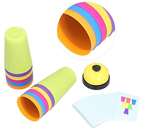 Cryfokt Ensemble de Gobelets Empilables Colorés pour bébé, Jouets éducatifs pour Enfants, Puzzles Interactifs Parent-Enfant pour Enfants de 3 Ans et Plus, Plastique 50 X Cartes, 6 X Cloches de