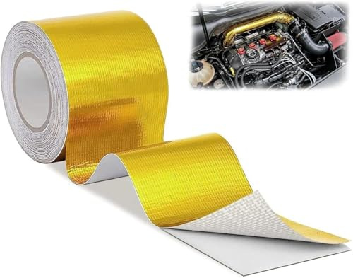 Gykutix 10Mx5cm Nastro Isolante Termico Golden Nastro Adesivo Alluminio Manicotto Dello Scudo Termico del Tubo di Scarico Nastro Adesivo Riflettente Scudo Termico per Collettori di Scarico Moto e Auto