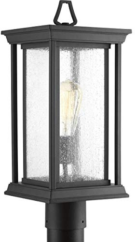 Progress Lighting 1-Light Clear Seeded Glass Craftsman Outdoor Post Lantern Light, Endicott Collection, Outdoor, P5400-31, Textured Black