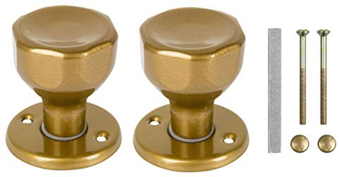 ADGO Maniglia Manopola Rotante Bilaterale per Porta del Cancello, Balcone, Terrazza, Acciaio Verniciato a Polvere, Manopole Sinistra e Destra Viti di Montaggio Incluse, Diametro 45 mm, D'oro, 1 pezzo
