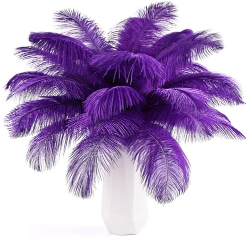 THARAHT 24pcs Purple Ostrich Feathers Natural Bulk 10-12Inch 25cm-30cm for Wedding Party Centerpieces Easter Gatsby and Home Decorate Ostrich Feather