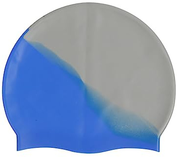 HYCOPROT 100% silikon barnbadmössa för pojkar och flickor, vattentät bekväm och elastisk badmössa, elastisk badmössa för långt och kort hår (grå/blå)