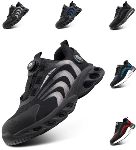 Hitmars Chaussures de Sécurité Hommes Chaussures de Travail Embout Acier Basket Securite Femmes Légère Confortable S1p S1 S2 S3 SRC Industrie Gris HS23 GR.46
