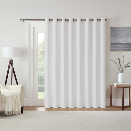 Eclipse Extra Wide Grommet Curtain, Kendall Sliding Patio Door Curtain Panel, Solid Textured Thermal Insulated and Noise Reducing Curtains, (1 Panel), 84 in Long x 100 in Wide, White