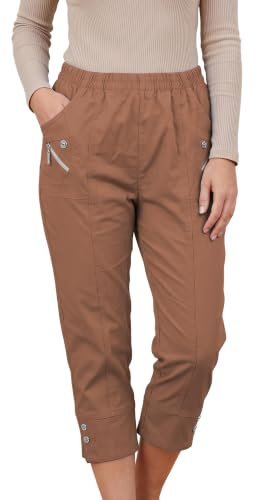 Golomak Womens Capri Trousers, Cherry Berry 3/4 Cotton Pants Size UK 10-24 | 60% Cotton 35Polyester 5% Elasatane Pants Casual, Stretch Fit Elasticated Waist Summer, Ladies Petite women's Cropped Trouser