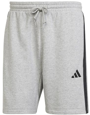 adidas Men's Essential Three Stripes French Terry Short Shorts, Medium Grey Heather/Black, S