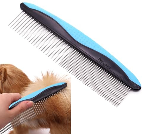 Parthan Dog Comb Cat Comb Dog Combs for Grooming with Stainless Steel Teeth and Rubber Non-Slip Handle for Removing Tangles and Knots of Fur for Large, Medium, Small Dogs and Cats(COLOUR:Blue)