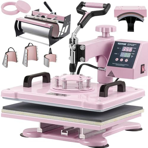 VEVOR Hitzepresse, 12 x 15 Zoll, 8-in-1 Wärmeübertragungsmaschine mit 6-30 oz Tumbler-Presse, 360° Schwenkbares T-Shirt-Pressen, Digitale Präzisionssteuerung, für T-Shirts/Tassen/Hüte/Teller, Rosa