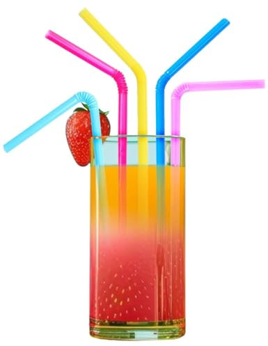 Plant-Based Reusable Straws – Colorful Flexible Drinking Straws Made from Natural Corn for Smoothies, Milkshakes, Slushies – Flexible Straws for Parties & Daily Use (200, Multicolour Bendy.)