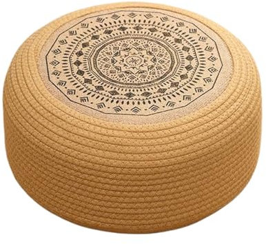 Cuscino Tatami Da Terra | Cuscino Rotondo In Paglia Intrecciata Per Seduta,Rivestimento Traspirante Stile Giapponese Con Poggiapiedi, Design Zen Per Casa E Meditazione