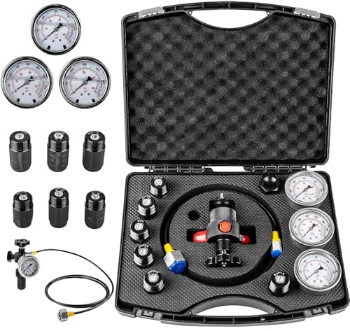 QUKFGCLGM Kit Professionale di Ricarica di azoto 7 in 1 per accumulatori Idraulici, Set Completo con manometro (PSI/Bar), valvola di Sicurezza e adattatori, Strumento di precarica Sicuro e Veloce