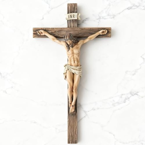 Crocifisso da parete, in resina, dipinta a mano, decorazione per la casa cattolica da parete, regalo religioso ispiratore, 24 cm