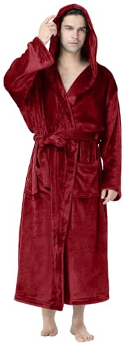 Duohropke Accappatoio da uomo in spugna di cotone, taglie forti con cappuccio, lunghezza al ginocchio, per sauna, 02 rosso, XL