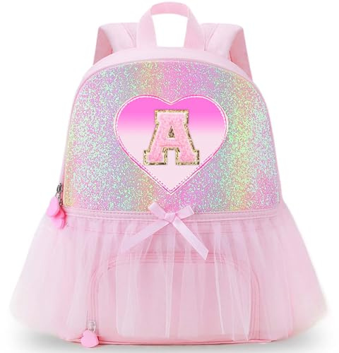 RHCPFOVR Personalized Monogram Dance Bags for Girls - Easter Basket Gifts 3-6 Years Kids Cute Ballet Backpack with Separate Shoe Compartment Initial Bags Girls Gifts Letter Pink A