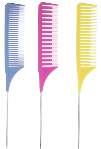 3 tamaños de peine de mechas, peine de mechas para colorear el cabello, juego de peines de coloración, peine de mango, peine de peluquería, juego de polvo de aclarado, peine de coloración profesional