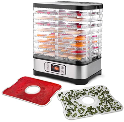 Nictemaw Deshidratador Alimentos 8 Bandejas 400W - Premium Acero Inox con Temporizador & Control Temperatura 35-70°C, para Beef Jerky, Frutas Secas & Verduras, Sin BPA, Negro Plata