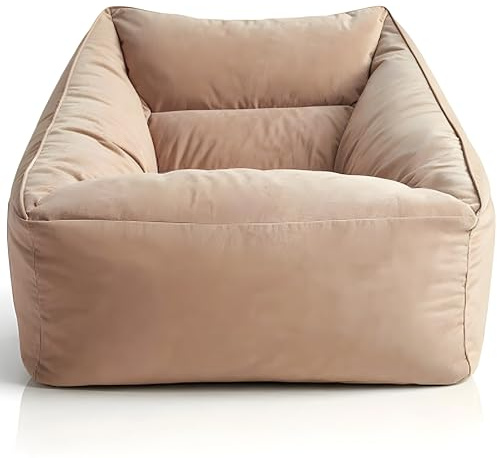 Aiire Puff Salón XXL de Diseño - [100x100x80] Sillón Puff con Relleno Incluido Gigante - Sofá Puf de Interior en Terciopelo Persa - Bean Bag Chair Moderno para Adultos y Habitación Juvenil Beige