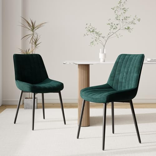 MALOL Lot de 2 chaises de Salle à Manger en Velours, chaises rembourrées pour Salle à Manger et Cuisine avec Pieds métalliques, épais Rembourrage d’Assise et Pieds antidérapants, Vert