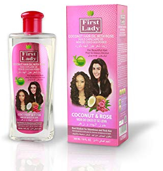 First Lady Herbal (Ayurvedic) COCONUT WITH ROSE Hair Oil 300ml – For Beautiful Hair – Root Vitalizer - For Afro Asian European Hair Types