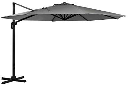 CHARLES BENTLEY Outdoor, Garden, Patio 3.5m Hanging Banana Cantilever Garden Umbrella, 13kg, Water Resistant, Sunshade, Free Standing, Crank Winding System, Tilt Function, In Grey (340x320cm)