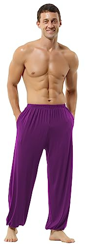 HOEREV Supermjuka Modal Spandex Haremsbyxor För Yoga Och Pilates,Lilaröd,XS