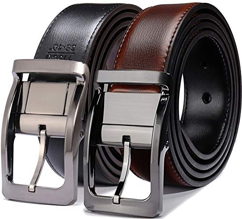ZXF Cintura in pelle da uomo in vera pelle cintura reversibile per gli uomini due in uno 3,4 cm di larghezza mens cinture grandi e alti (colore : nero e marrone, dimensioni: 145 cm (vita 130 cm)