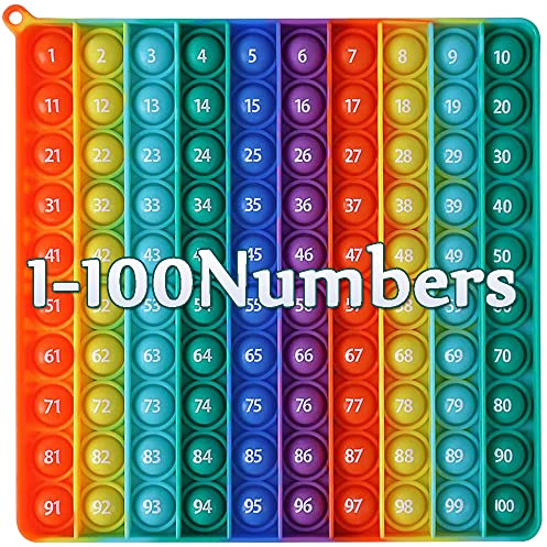 AK-SHIP 7.8in Big Size P0pp Math Toys , Rainbow Square Fidget Ttoy 100bubbles Stress Relieving Fidget Game for Teachers to Create Kinds of Math Manipulatives【with 1-100 Numbers Tables】