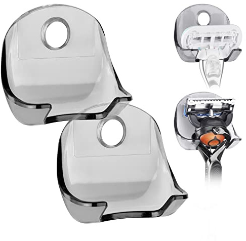 Linkidea 2er-Pack Rasiererhalter, selbstklebend, Dusch-Wandhalterung, Badezimmer-Organizer, Aufbewahrung ohne Bohren für Gillette Venus, Fusion 5 Proshield, Mach3 (Grau)