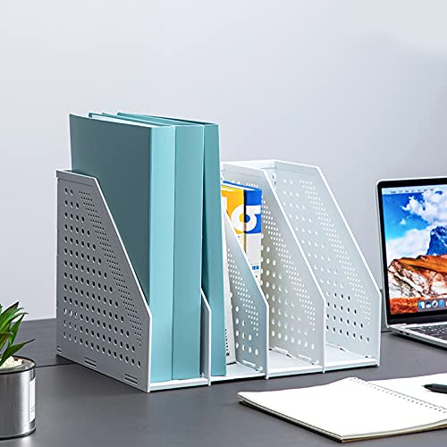 Porte-revues Pliable 4 Compartiments Boîte de Rangement Réglable Organiseur de Bureau Serre-Livres Support Range Document Dossier Magazine Livre Module de Classement Fichier Casier Stockage