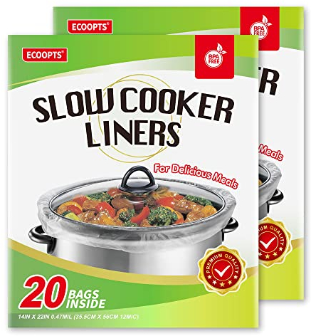 40 Bags Extra Large Slow Cooker Liners |Slow Cooker Bags Fits 6-10 QT Pot | Suitable for Oval & Round Pot, BPA Free (2 Pack 14x 22 /Bags)