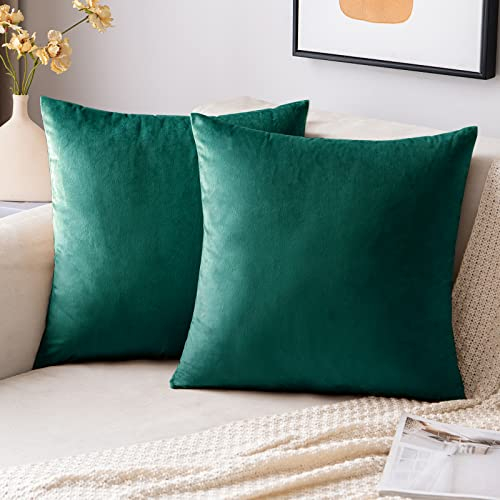 EMEMA Samt Kissenbezug Kissenhülle Dekorative Dekokissen Sofakissen Lendenkissen Wurfkissenbezug mit Verstecktem Reißverschluss Schlafzimmer Sofa 2er Set 45x45 cm Malachitgrün