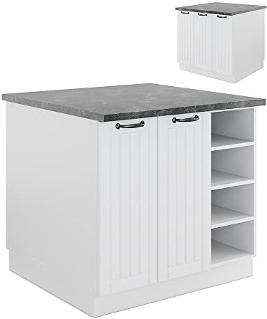 Vicco Kücheninsel Fame-Line, Weiß Landhaus/Weiß, 90 cm ohne Arbeitsplatte