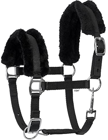 Start FoalMink Fohlenhalfter – Weiches, Verstellbares Ponyhalfter mit Kunstfell – Komfortables und Langlebiges Halfter für Fohlen & Ponys – Ideal für Stall, Weide & Training (Foal, Schwarz)