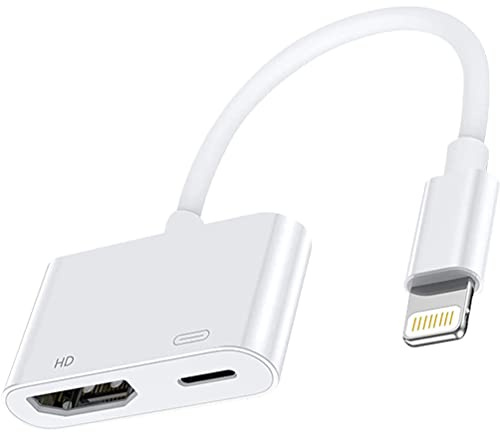 1080P digital AV Lightning Adapter [Apple MFi-certifierad] iPhone HDMI TV Lightning Adapter till HDMI Plug and Play-kabel för iPhone 14/13/12/SE/SE/11/XS/XR/X/8/7 till TV/HDTV/Monitor/Projektor, vit