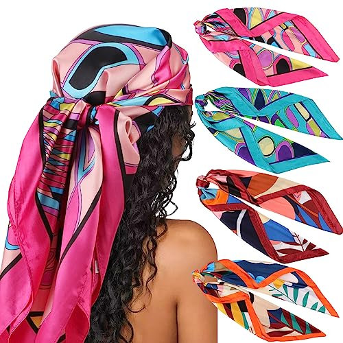 DRESHOW 90x90cm Große Quadratische Schals für Damen Seide Kopftuch Bandanas Haartuch Halstuch Haarschmuck