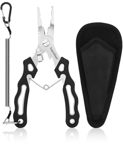 supregear Angelzange, Edelstahl-Angelzange Mehrzweck-Sprengringzange Drahtschneidewerkzeug, Angelgeräte-Set mit Sicherheits-Geöltem Sicherungsband und Nylonscheide, Schwarz