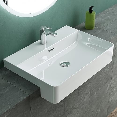 Mai & Mai Bathroom Sink Basin Countertop Wash Basin | Ceramic Bright White Rectangular | WDH: 60x42×12cm | Bathroom Sink with Nano-Coating | Brüssel702
