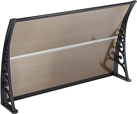 Belfoyer Porte d'entrée Auvent, Contre Pluie Neige UV, Porte Toit Marquise Abri Protection en Polycarbonate, Toit de Porte pour Garage, Balcon, Fenêtre, Extérieur (60 * 100 cm, Marron-Noir)