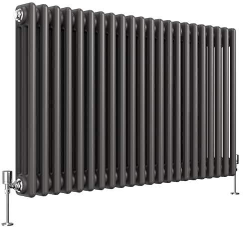 Heilmetz 3 Column Radiator 600 x 1020mm, Anthracite Cast Iron Style Horizontal Radiator Triple Column Radiator Traditional Central Heating Radiator