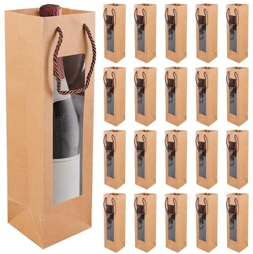 Vaileal 20 stycken kraftpapper vin presentpåsar, vinflaskpåsar gjorda av kraftpapper med handtag, kraft-vin-presentpåse, kraft-vinarrangör för jul, bröllop, fest presentpåsar flaskor, BRUN, modern