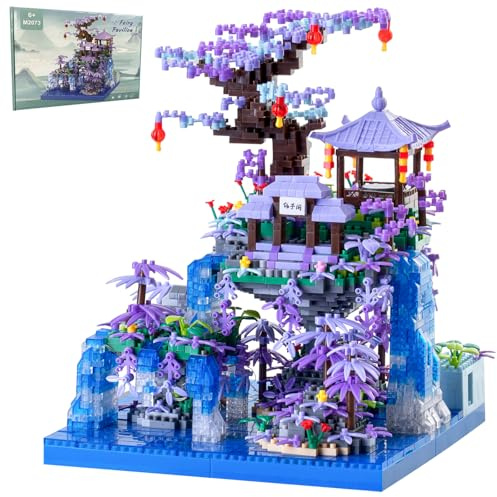 CAXIMSY Cherry Blossom Tree House Micro Building Blocks Set,Peach Blossom Pond Flowers Bricks Architecture Kit with LED Light Gifts for Adults and Kids（2500+Pieces）