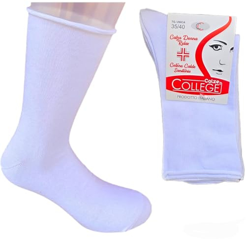 calze college 6 PAIA CALZE CORTE DONNA SENZA ELASTICO SANITARIE IN PURO CALDO COTONE SOFT 100% 35-40 (6 BiancoAlto)